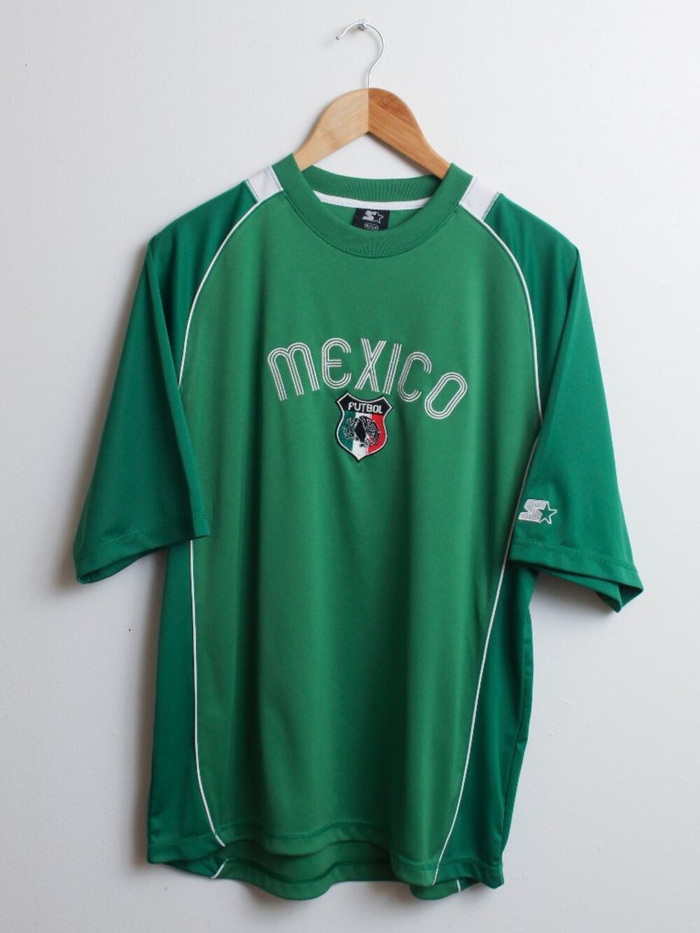 Vintage Starter Mexico Soccer Jersey Mens Medium Green Futbol Embroidered Crest